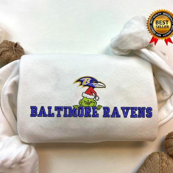 Grinch Christmas NFL Baltimore Ravens Football Embroidered Sweatshirts, T-Shirts, Hoodies