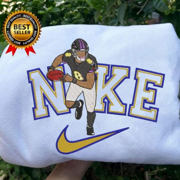 Nike NFL Baltimore Ravens Lamar Jackson Football Embroidered Sweatshirts, T-Shirts, Hoodies