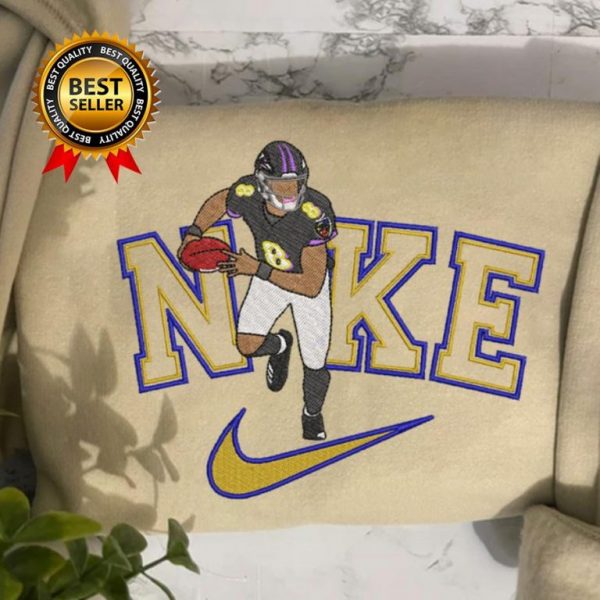 Nike NFL Baltimore Ravens Lamar Jackson Football Embroidered Sweatshirts, T-Shirts, Hoodies