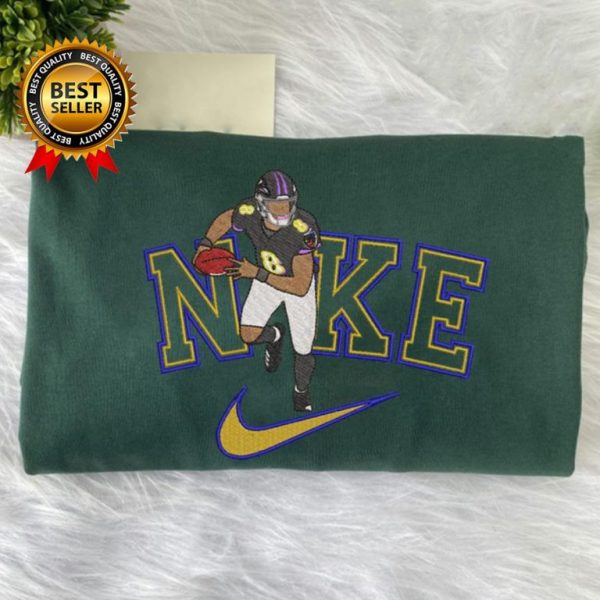 Nike NFL Baltimore Ravens Lamar Jackson Football Embroidered Sweatshirts, T-Shirts, Hoodies