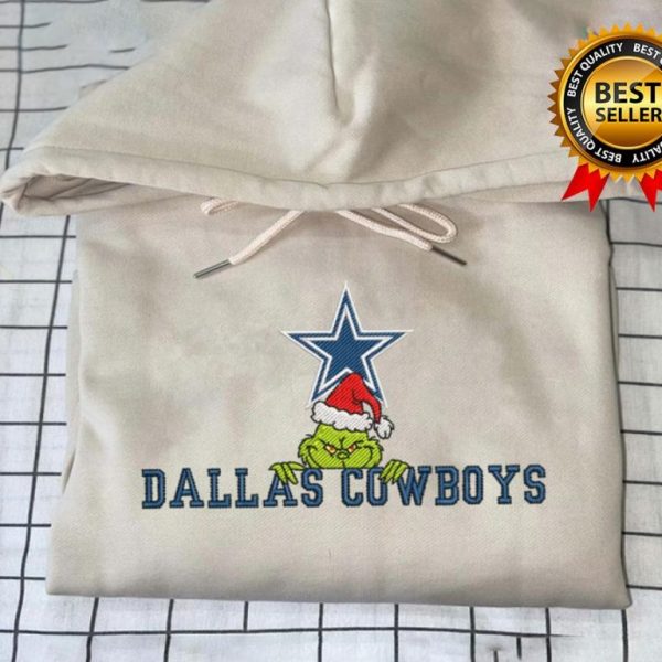 Grinch Christmas NFL Dallas Cowboys Football Embroidered Sweatshirts, T-Shirts, Hoodies