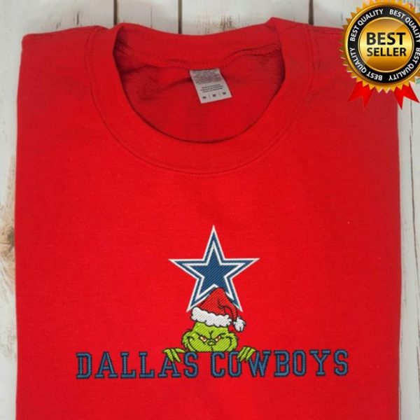 Grinch Christmas NFL Dallas Cowboys Football Embroidered Sweatshirts, T-Shirts, Hoodies