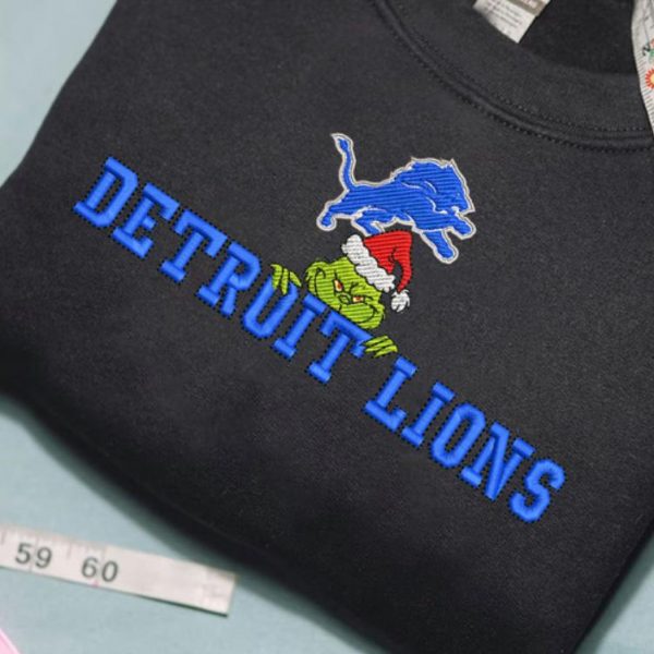 Grinch Christmas Detroit Lions Football Embroidered Sweatshirts, T-Shirts, Hoodies