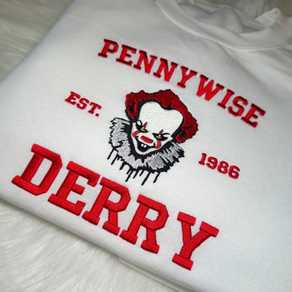 Pennywise Derry Embroidered Sweatshirt, Horror Halloween Embroidered Sweatshirt