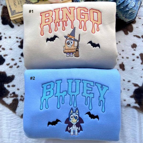 Bluey and Bingo Family Halloween Embroidered Sweatshirts, T-Shirts, Hoodies