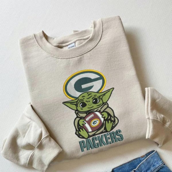 Green Bay Packers Baby Yoda Star Wars Embroidered Sweatshirts, T-Shirts, Hoodies