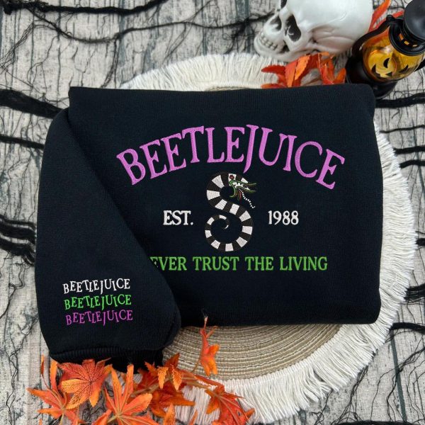 Embroidered BeetleJuice Parody Sweatshirt, BeetleJuice Movie Halloween Embroidery Sweatshirt, Custom Halloween Couple Embroidery