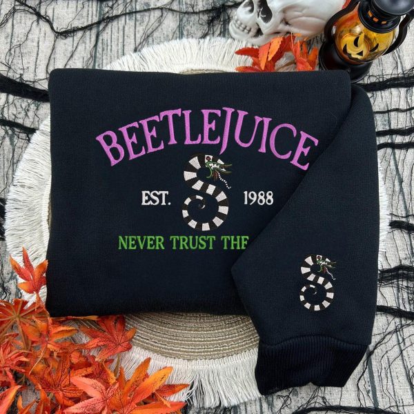 Embroidered BeetleJuice Parody Sweatshirt, BeetleJuice Movie Halloween Embroidery Sweatshirt, Custom Halloween Couple Embroidery