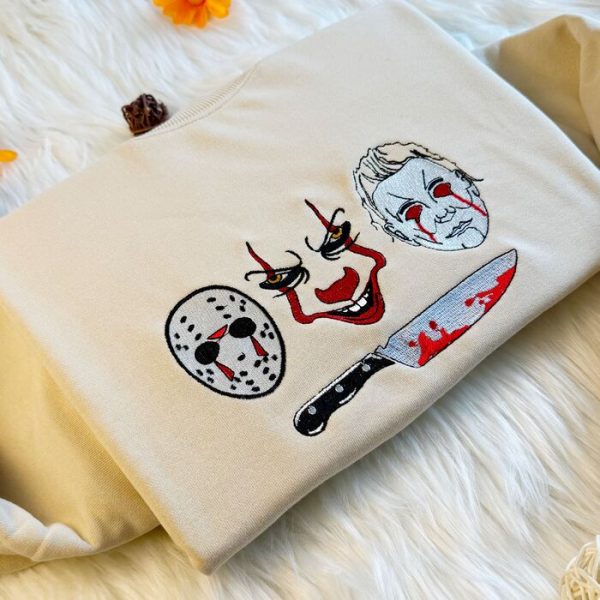 Embroidered Vintage Halloween Sweatshirt For Horror Movie Fan