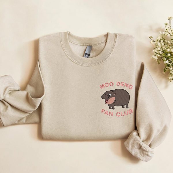 Funny Baby Pygmy Hippo Moo Deng Embroidered Sweatshirts, T-Shirts, Hoodies