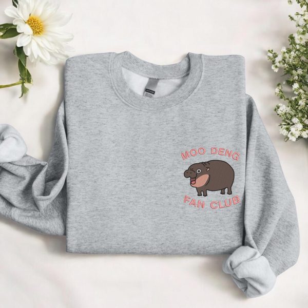 Funny Baby Pygmy Hippo Moo Deng Embroidered Sweatshirts, T-Shirts, Hoodies