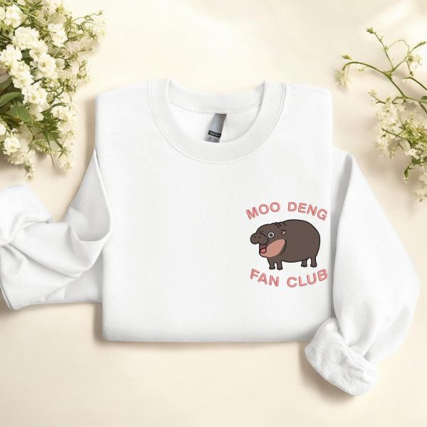 Funny Baby Pygmy Hippo Moo Deng Embroidered Sweatshirts, T-Shirts, Hoodies