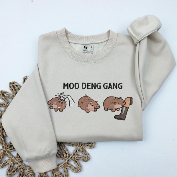 Funny Baby Pygmy Hippo Moo Deng Embroidered Sweatshirts, T-Shirts, Hoodies