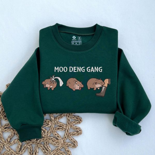 Funny Baby Pygmy Hippo Moo Deng Embroidered Sweatshirts, T-Shirts, Hoodies