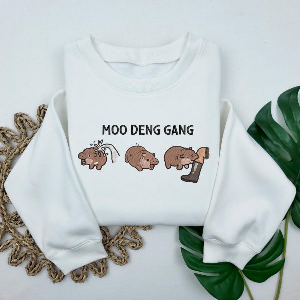 Funny Baby Pygmy Hippo Moo Deng Embroidered Sweatshirts, T-Shirts, Hoodies