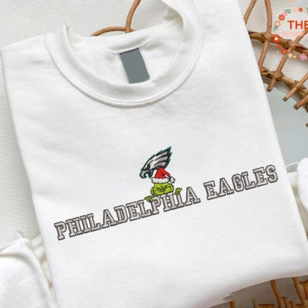 Grinch Christmas NFL Philadelphia Eagles Football Embroidered Sweatshirts, T-Shirts, Hoodies