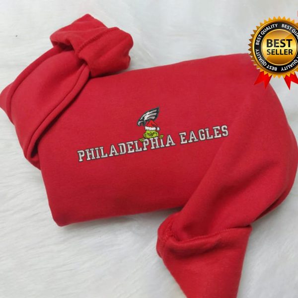 Grinch Christmas NFL Philadelphia Eagles Football Embroidered Sweatshirts, T-Shirts, Hoodies