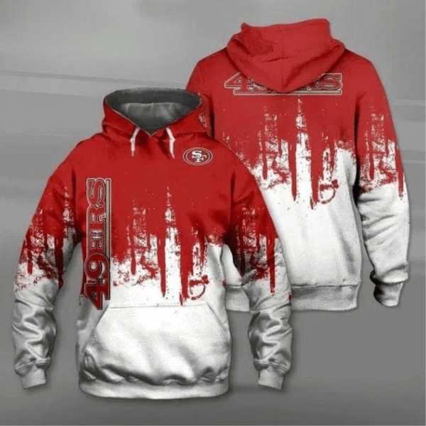 San Francisco 49ers Red Ink with White 3D Pullover Hoodie, NFL Fan Gear and Apparel for Men Women