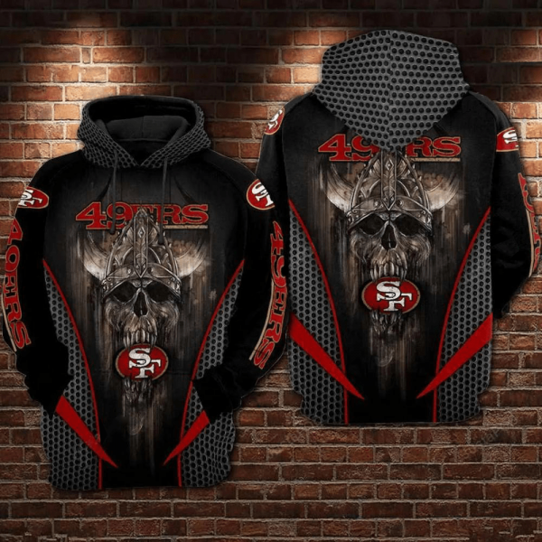 San Francisco 49ers Nfl Football Warrior Skull Head 3D Hoodie, 49ers Football Fan Gift