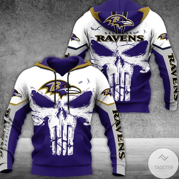 Baltimore Ravens Skull 3D Hoodie, Ravens Gifts For Football Fan