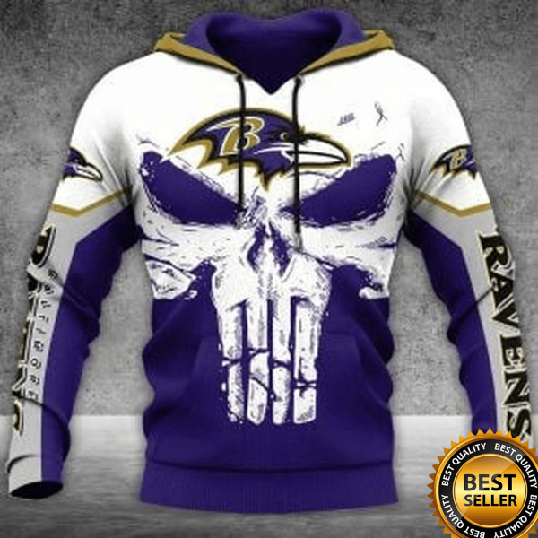 Baltimore Ravens Skull 3D Hoodie, Ravens Gifts For Football Fan