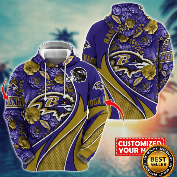 Personalized NFL Baltimore Ravens Hoodie Flower 3D Hoodie, Baltimore Football Fan Gift