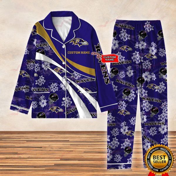 Personalized NFL Baltimore Ravens Football Custom Name Satin Pajamas