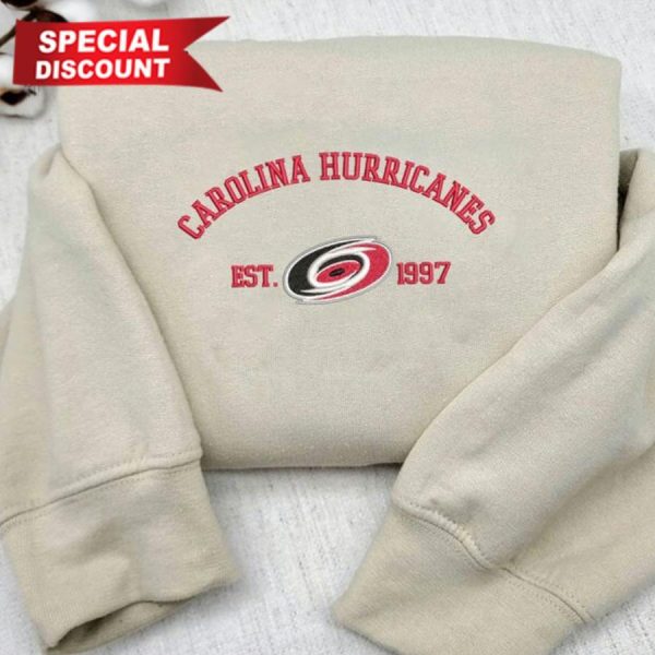 NHL Carolina Hurricanes 1997 Football Embroidered Sweatshirts, T-Shirts, Hoodies