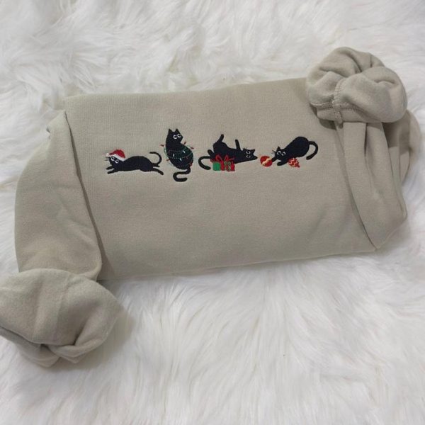 Christmas Cats Embroidered Sweatshirt, Christmas embroidered Hoodie