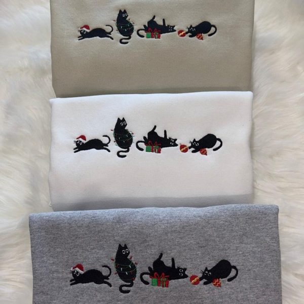 Christmas Cats Embroidered Sweatshirt, Christmas embroidered Hoodie