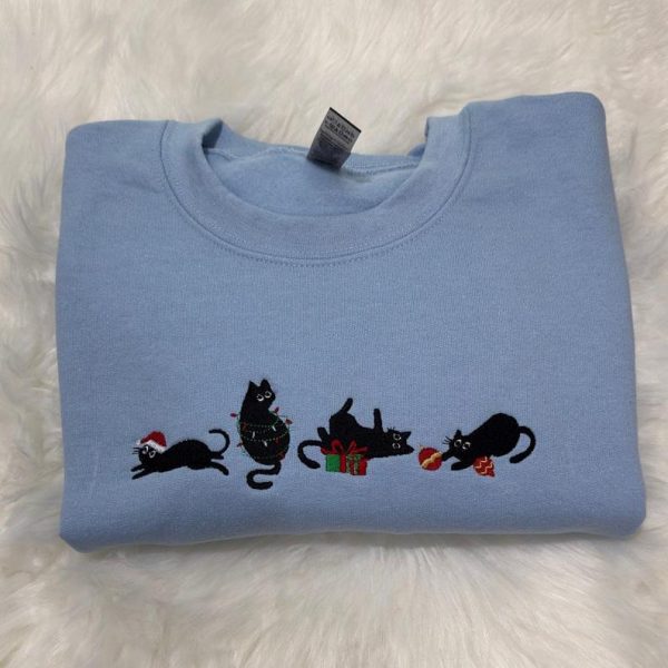 Christmas Cats Embroidered Sweatshirt, Christmas embroidered Hoodie