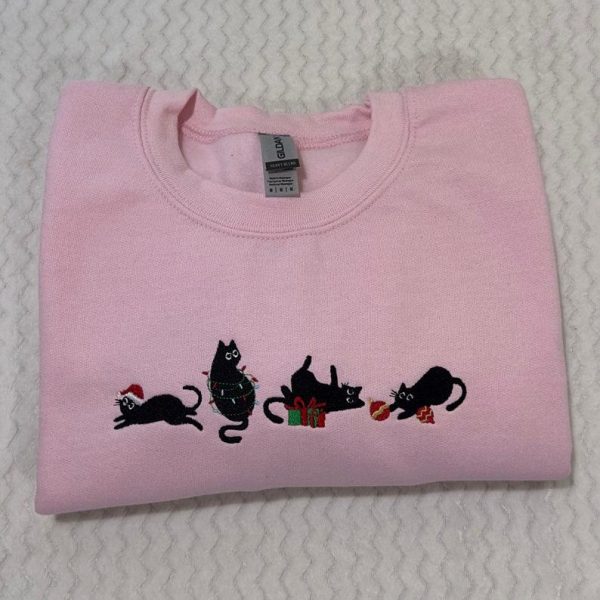 Christmas Cats Embroidered Sweatshirt, Christmas embroidered Hoodie