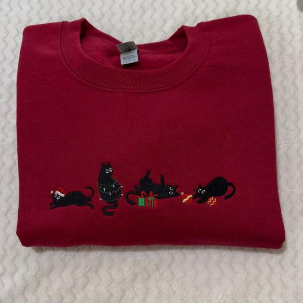 Christmas Cats Embroidered Sweatshirt, Christmas embroidered Hoodie