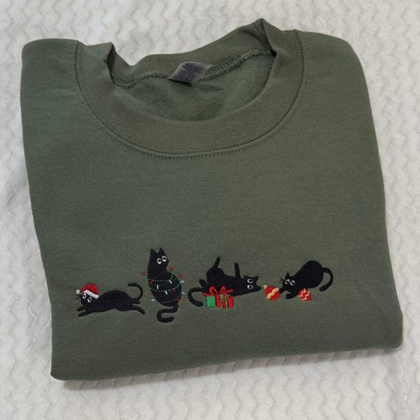 Christmas Cats Embroidered Sweatshirt, Christmas embroidered Hoodie