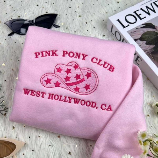 Pink Pony Club Embroidered Sweatshirt, Chappell Roan Shirt, Midwest Princess Tour Pride Music Embroidered Hoodie