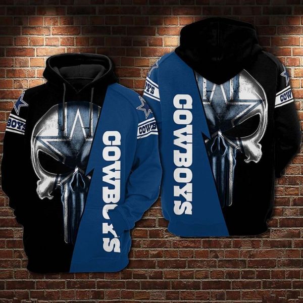 Dallas Cowboys Nfl Football Punisher Skull Blue Black 3d Hoodie, Cowboys Football Fan Gift