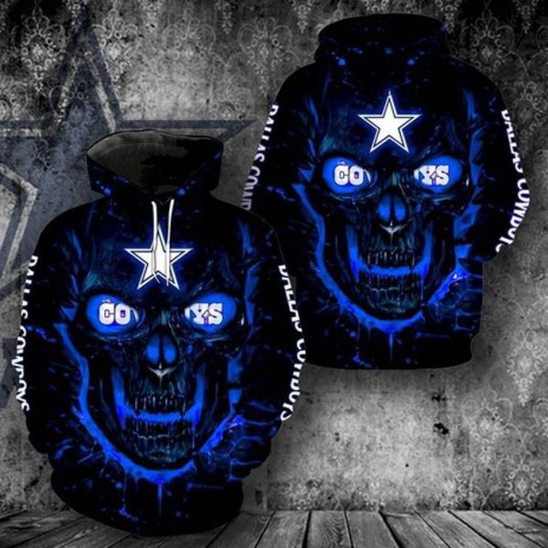 Dallas Cowboys New Skull Neon 3D Hoodie, Cowboys Football Fan Gift