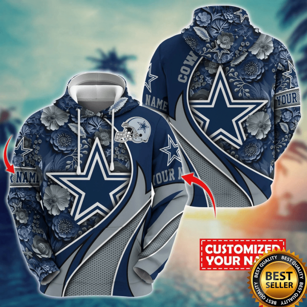 Personalized NFL Dallas Cowboys Hoodie Flower 3D Hoodie, Dallas Football Fan Gift