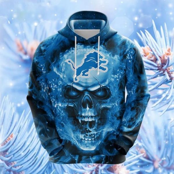 Detroit Lions NFL Skull Funny Blue Hoodie, Lions Football Gear for Men and Women