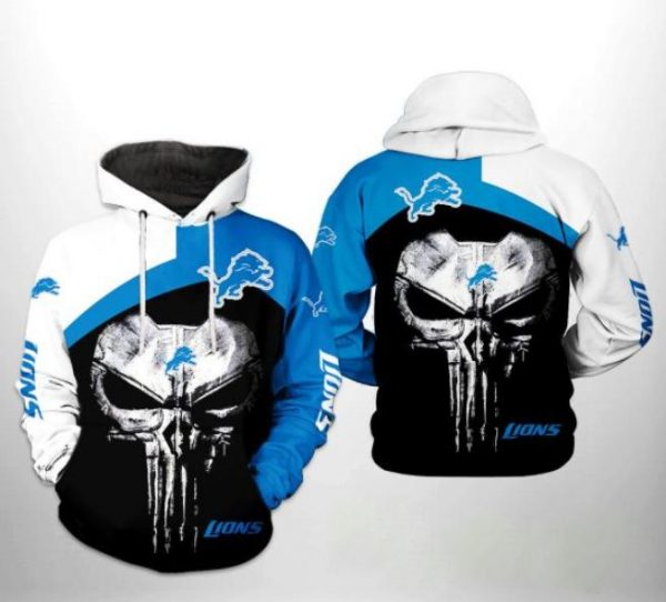 Detroit Lions NFL Skull Punisher Team 3D Printed Hoodie, Lions Football Gear for Men and Women