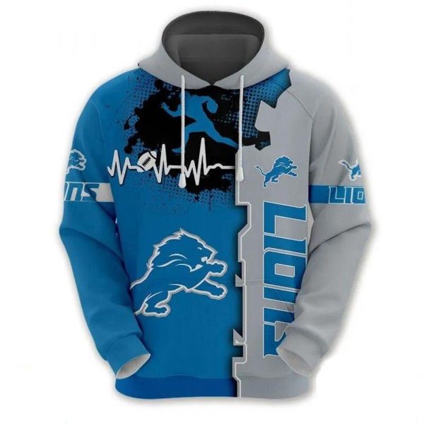 Detroit Lions Logo Football 3D Hoodie, Heartbeat Nfl 3D Unisex Sweatshirt