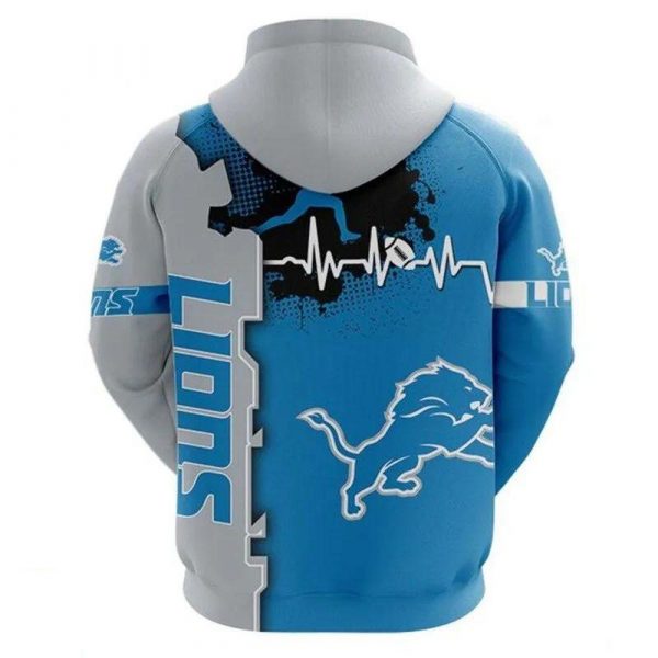 Detroit Lions Logo Football 3D Hoodie, Heartbeat Nfl 3D Unisex Sweatshirt