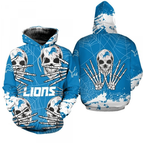 Detroit Lions Football 3D Skull Hoodie, Nfl 3D Sweatshirt Halloween Skull