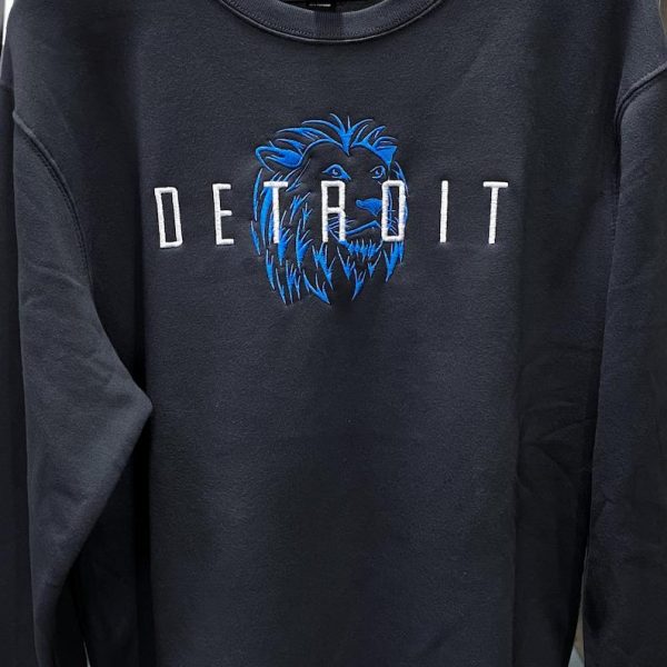 Embroidered Detroit Crewneck Sweatshirt, Lions Football Fan Gift For Men Women