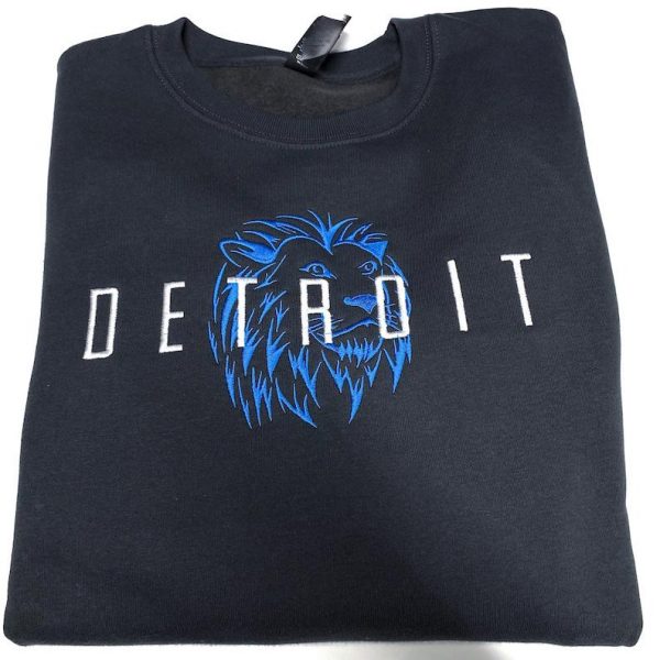 Embroidered Detroit Crewneck Sweatshirt, Lions Football Fan Gift For Men Women