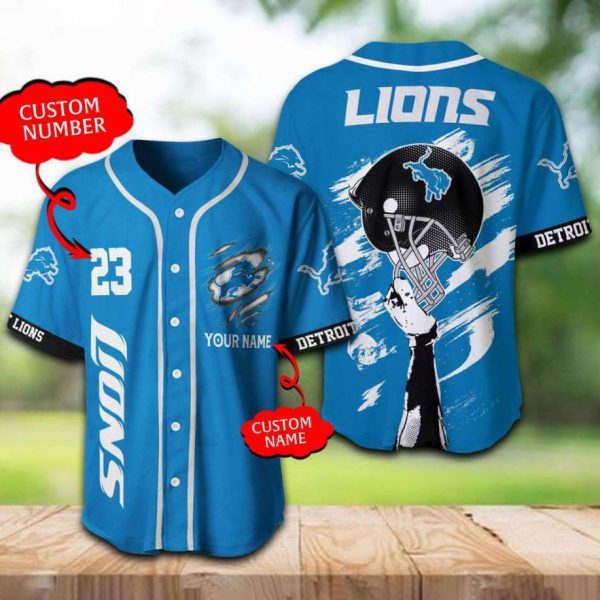 Personalized NFL Detroit Lions Custom Name and Number Baseball Jersey Shirts