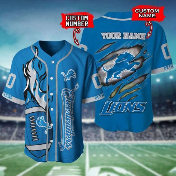 Personalized NFL Detroit Lions Custom Name and Number Baseball Jersey Shirts