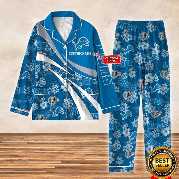 Personalized NFL Detroit Lions Football Custom Name Satin Pajamas