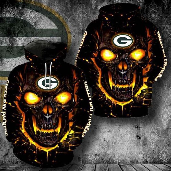 NFL Green Bay Packers Skull 3D Hoodie, Packers Football Fan Gift