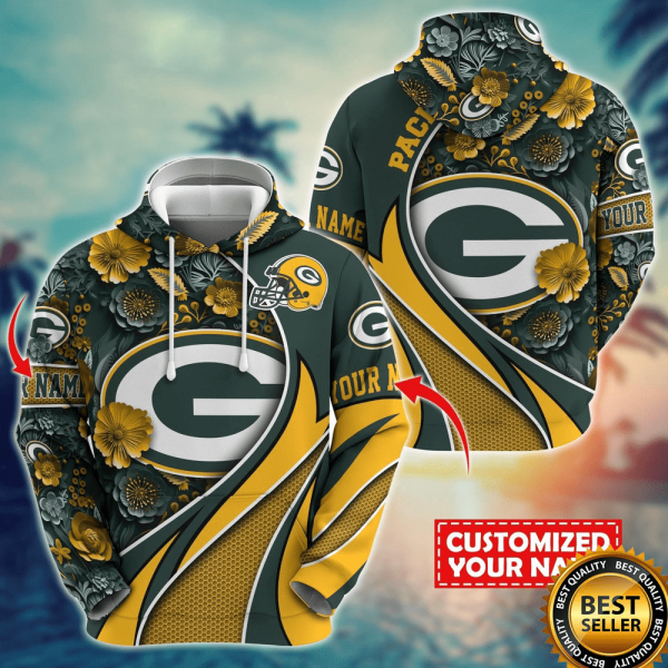 Personalized NFL Green Bay Packers Hoodie Flower 3D Hoodie, Green Bay Football Fan Gift